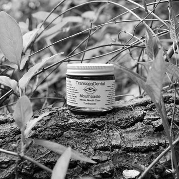 TranscenDental baking soda toothpaste jar — natural whitening and remineralizing formula
