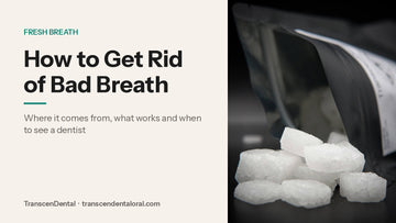 How to get rid of bad breath: Ora Flora xylitol mints spilling from a TranscenDental pouch
