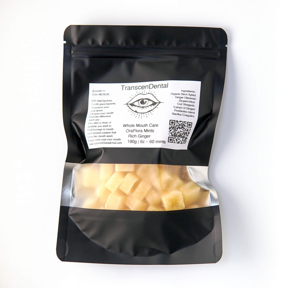 Ora Flora Rich Ginger xylitol mints, 180g pouch