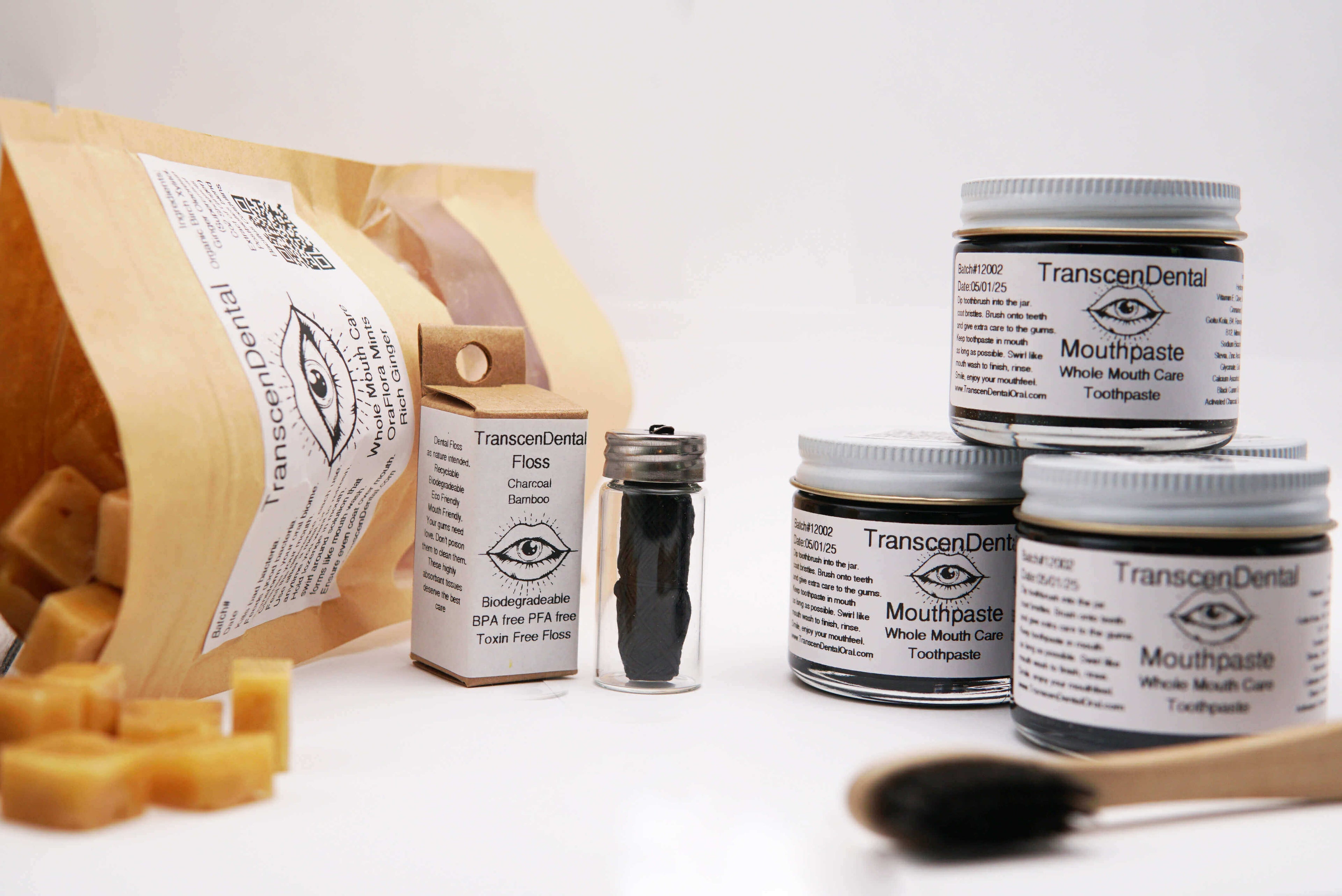 Xylitol mints and xylitol toothpaste, all natural floss in all biodegradable packaging. 1621243260e1af0c20-0